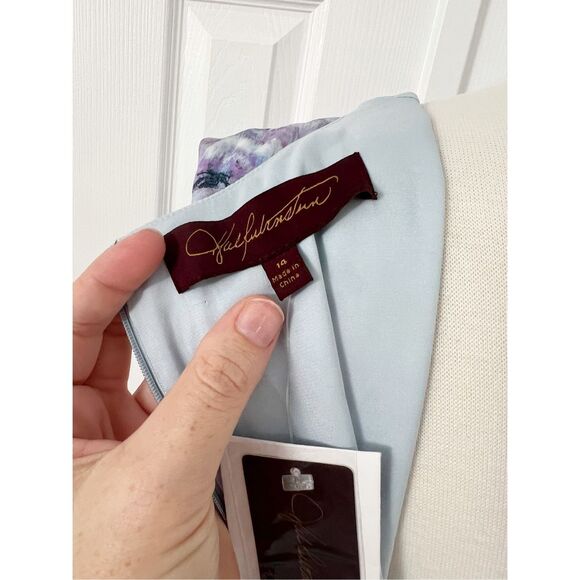 Hal Rubenstein Ruched Purple Floral Print Round Neck Sheath Dress Size 14 NWT - Picture 6 of 7